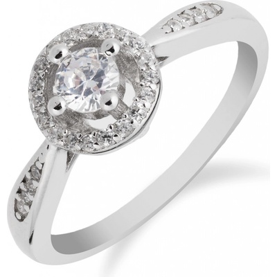 Meucci Stříbrný prsten s velkým zirkonem a malými zirkony po stranách SR080