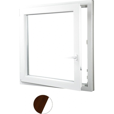 Aluplast plastové jednokřídlo 550 x 550 mm Ořech/bílá, Levé, Dvojsklo Ug= 1,1