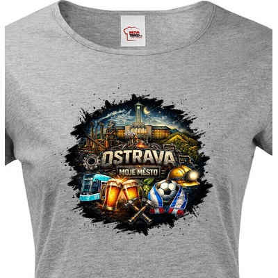 Bezvatriko.cz Dámské tričko Ostrava Moje Město, Tmavý melír