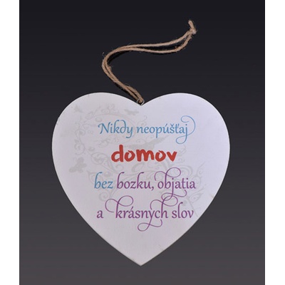 Tabuľka drevená srdce 20cm Nikdy neopúšťaj domov