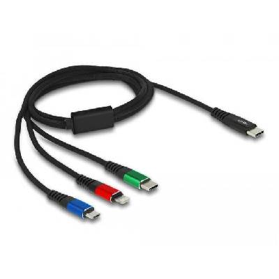 Кабел за зареждане Delock 3 в 1, USB-C - Lightning / Micro USB / USB Type-C, 1m (86596)