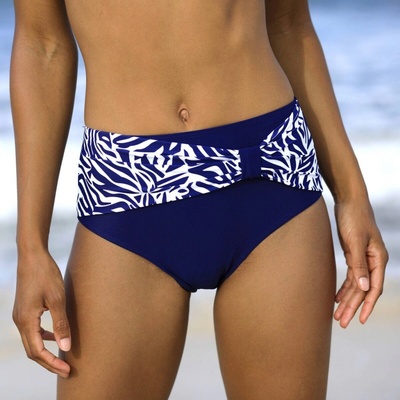 Blancheporte plavkové jednofarebné nohavičky s vysokým pásom a nariasením so vzorom Zebra nám. modrá
