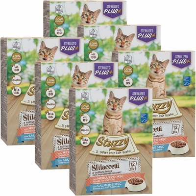Stuzzy Cat Shreds Sterilized trhané mäso z tresky a lososa 72 x 85 g