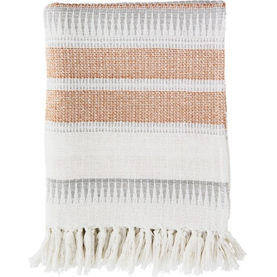 MADAM STOLTZ Přehoz z recyklované bavlny Off White/Orange/Grey 125 x 150 cm, bílá