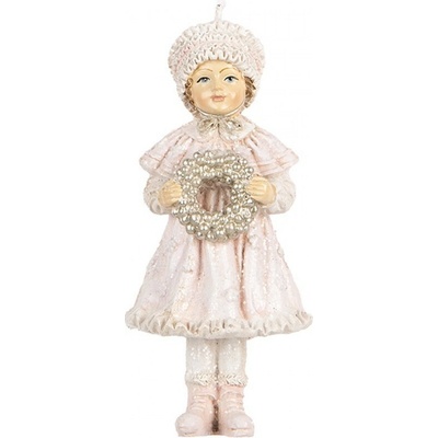Clayre & Eef Růžová závěsná dekorace děvčátko držící věneček 5*5*11 cm
