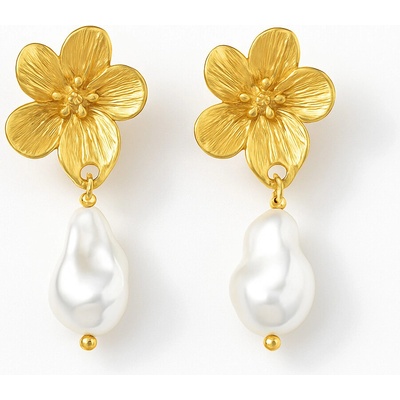 SARINES Zlaté náušnice s květem a perlou S1136