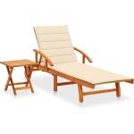 vidaXL Градински шезлонг с масичка и шалте, акациево дърво масив (3061619)