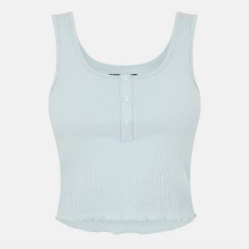 Brave Soul Cropped Vest with Poppers - Powder Blue