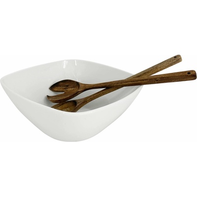 by inspire Keramická servírovací mísa se salátovým náčiním bílá 26 cm