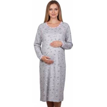 Макси нощница за кърмене с дълъг ръкав котета и розов кант