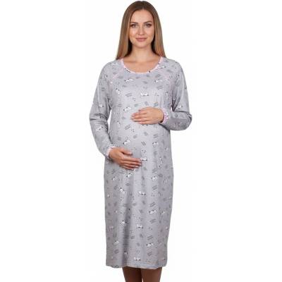 Макси нощница за кърмене с дълъг ръкав котета и розов кант