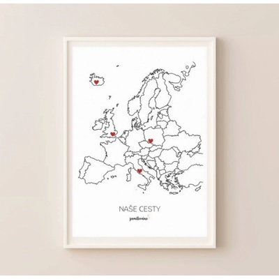 Vzpomínková mapa Naše cesty – Evropa, A3 + rám