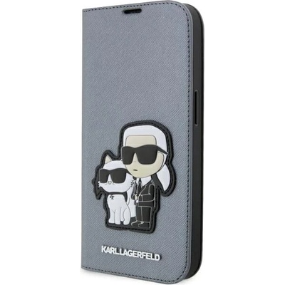 KARL LAGERFELD iPhone 14 Pro 6, 1" калъф книга сребърен Saffiano Karl & Choupette (KLBKP14LSANKCPG)