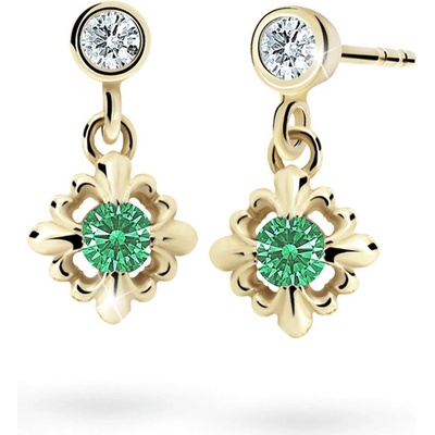 Danfil dětské náušnice C2212 ze žlutého zlata s kamínkem Emerald Green zapínání balónek