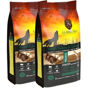 AMBROSIA Senior & Sterilized All Breeds Fresh Turkey & Salmon 2 x 12 кг