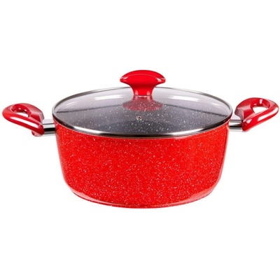 Rosberg Тенджера Rosberg Premium RP54418A28, 28 см, 6.5 литра, Мраморно покритие, Индукция, Червен емайл (5554418A28)