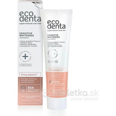 EcoDenta SENSITIVE WHITENING bieliaca na citlivé zuby s omyadentom 100 ml