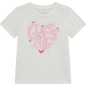 GUESS Бяла тениска за бебе момиче с розов надпис Guess