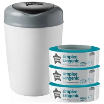 Tommee Tippee Kbelík na pleny Sangenic Simple e včetně 3 kazet bílý šedý