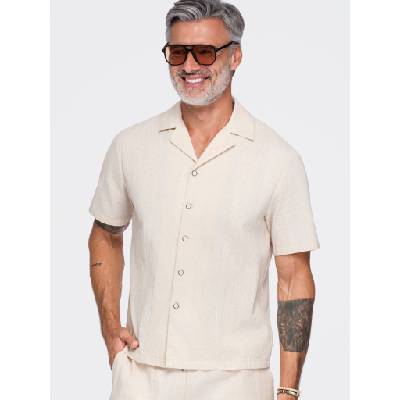 Ombre Clothing Мъжка памучна риза с кубински яка - кремав V3 OM-SHSS-0221 Ombre Clothing Ombre Clothing | Bezhov | МЪЖЕ | S