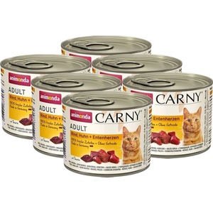 Animonda Carny Adult говеждо, пилешко месо + патици сърца 6 x 200 г