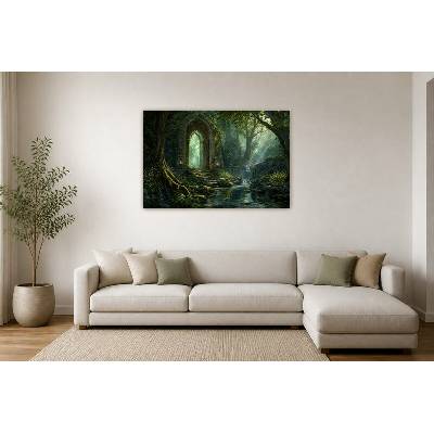 Obraz na plátně – Kamenný oblouk v lesním zátiší 135 × 90 cm