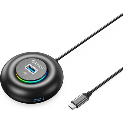 USB rozbočovač Orico YXR4-C3 RGB, 4 porty USB-A 3.0 s audio/mikrofonním portem, 1,8 m – černý