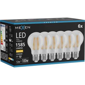 Mexen Vintis 6x LED нажежаема крушка с нажежаема жичка E27, A60, 12W, Топла - 2700K, 1585 lm, (L150-E27-1227-00x06)