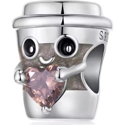 For Silver Korálek ve tvaru kávového kelímku se zirkonovým srdcem Stříbro 925
