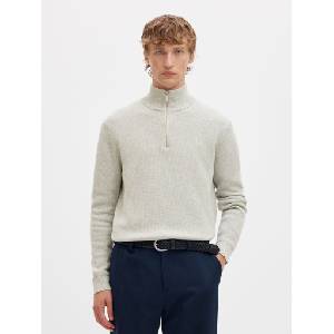 SELECTED Мъжки пуловер със цип SLMDANE Light Grey Melange SELECTED | Siv | МЪЖЕ | S