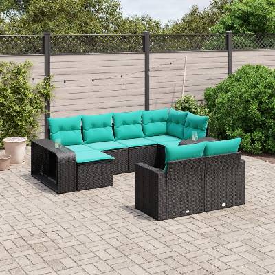 vidaXL Градински комплект диван с възглавници 10 части черен полиратан (3261287)