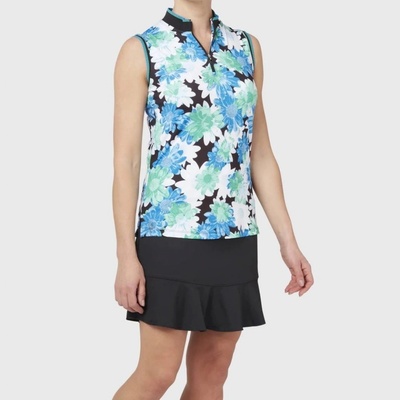 Callaway Women Printed Floral Zip Mock Caviar