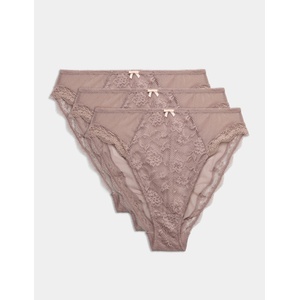 Marks & Spencer Висок ръб дантелени бикини с висока талия Jasmine, 3 броя Marks & Spencer кафяв Marks & Spencer | Kafyav | ЖЕНИ | 8