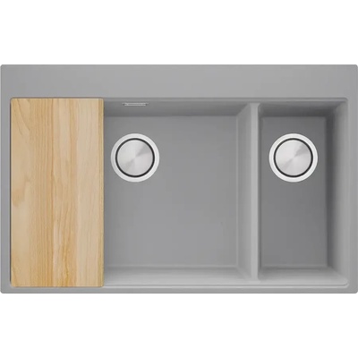 Твоят Стил Сива кухненска гранитна мивка Осло 80 Duo Top 780x500 мм