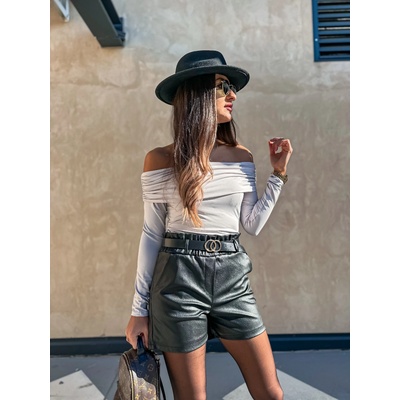 Eshopat dámské koženkové kraťasy s páskem Black