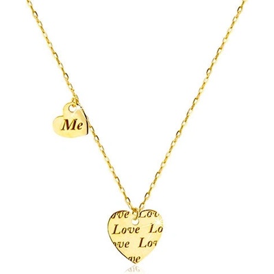 Šperky eshop ze zlata dvě souměrná srdíčka s nápisem Love a Me GG70.20