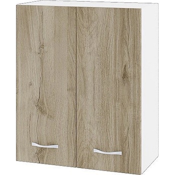 ИРИМ Горен шкаф с две врати и рафт Сити БДА-3 бяло гладко / дъб сонома арвен 60 см