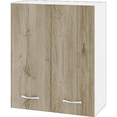 ИРИМ Горен шкаф с две врати и рафт Сити БДА-3 бяло гладко / дъб сонома арвен 60 см