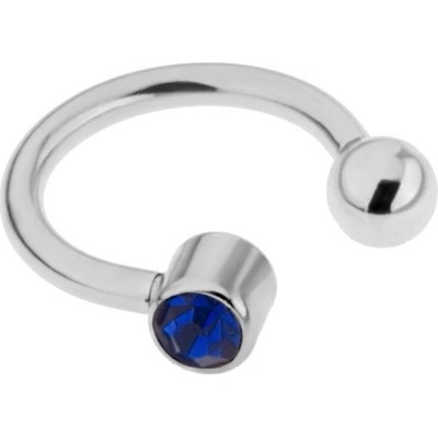 Šperky eshop ocelový piercing do obočí stříbrné barvy tmavě modrý kamínek PC07.25