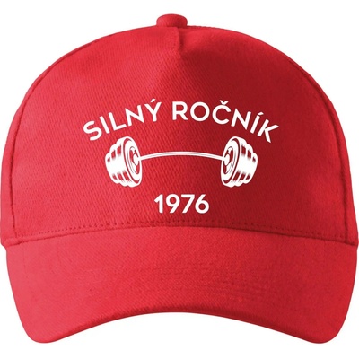 Silný ročník Letopočet 1976 se zahnutým kšiltem a mosaznou sponou Červená