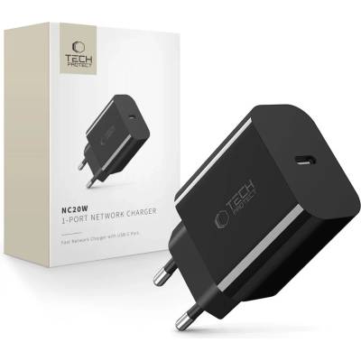 Tech-Protect nc20w 1-портово зарядно устройство за мрежа pd 20w Черно (5906302319039)