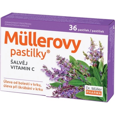 Dr. Müller Müllerovy pastilky® šalvia a vitamín C pastilky pri chrípke a prechladnutí 36 ks