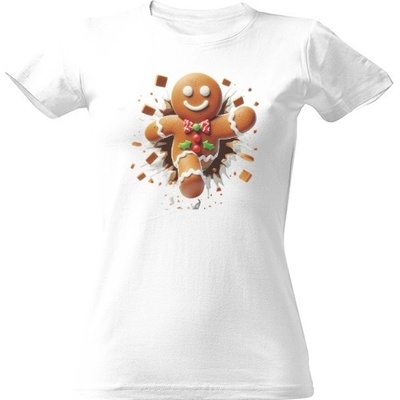 Tričko s potiskem 3D Vánoční perníček-1 dámské Bílá – Sleviste.cz