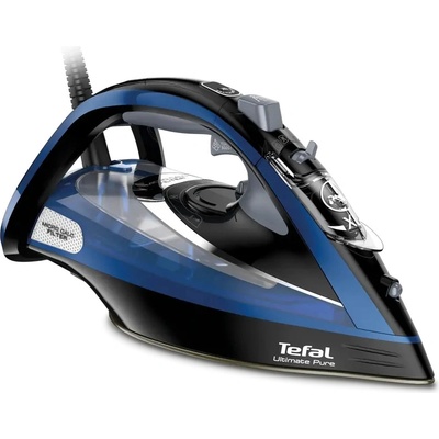 Tefal Ultimate Pure FV9848E0 - премиум парна ютия 3200W, 260g/min ударна пара, Micro-Calc Filter - синя/черна