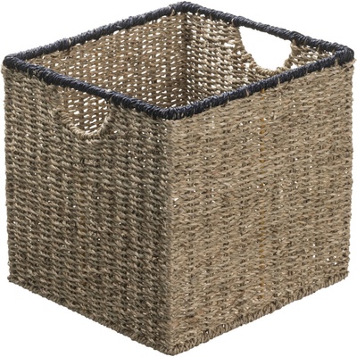 košík CARL 30x30x30cm, přír.mořská tráva/černý rám-kov
