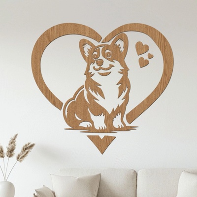 dřevo života Dřevěná dekorace Corgi láska Rozměry (cm): 40x37, Zvolte barvu dekoru: Horský dub