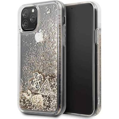 GUESS Glitter Hard Case - дизайнерски кейс с висока защита за iPhone 11 Pro (златист)