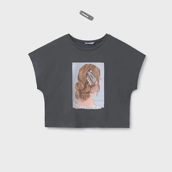 MAYORAL Тениска къс ръкав момиче с щипка за коса в сиво Майорал