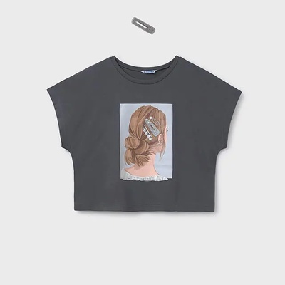 MAYORAL Тениска къс ръкав момиче с щипка за коса в сиво Майорал