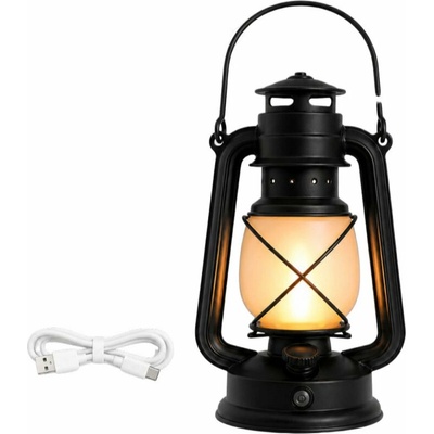 Verk 12452 Retro LED lucerna s efektem plamene, 3 režimy svícení, USB, černá